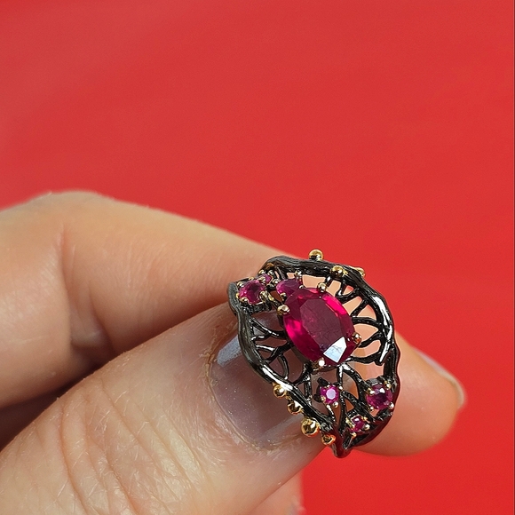 925 Sterling Silver Ring Sz 6.75 with Natural Ruby Gemstone - Picture 7 of 8